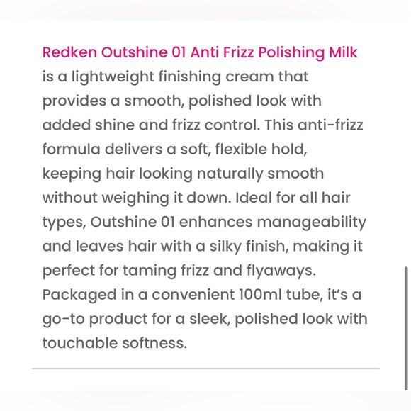 Redken Outshine 01 Anti-Frizz Polishing Milk (New) 3.4 oz. - Picture 3 of 4
